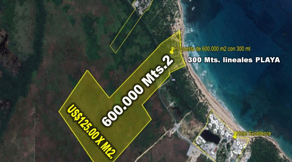 Vendo 1.5 Millón de Mts.2 CON PLAYA en UVERO ALTO o 900,000 o  600,000, PUNCA CANA, DE OPORTUNIDAD