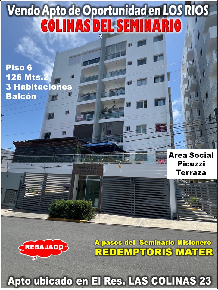 Venta Excelente Apto en LOS RIOS, Colinas del Seminario, 3 HABS., 125 Mts.2, Piso 6, RESIDENCIAL LAS COLINAS 23